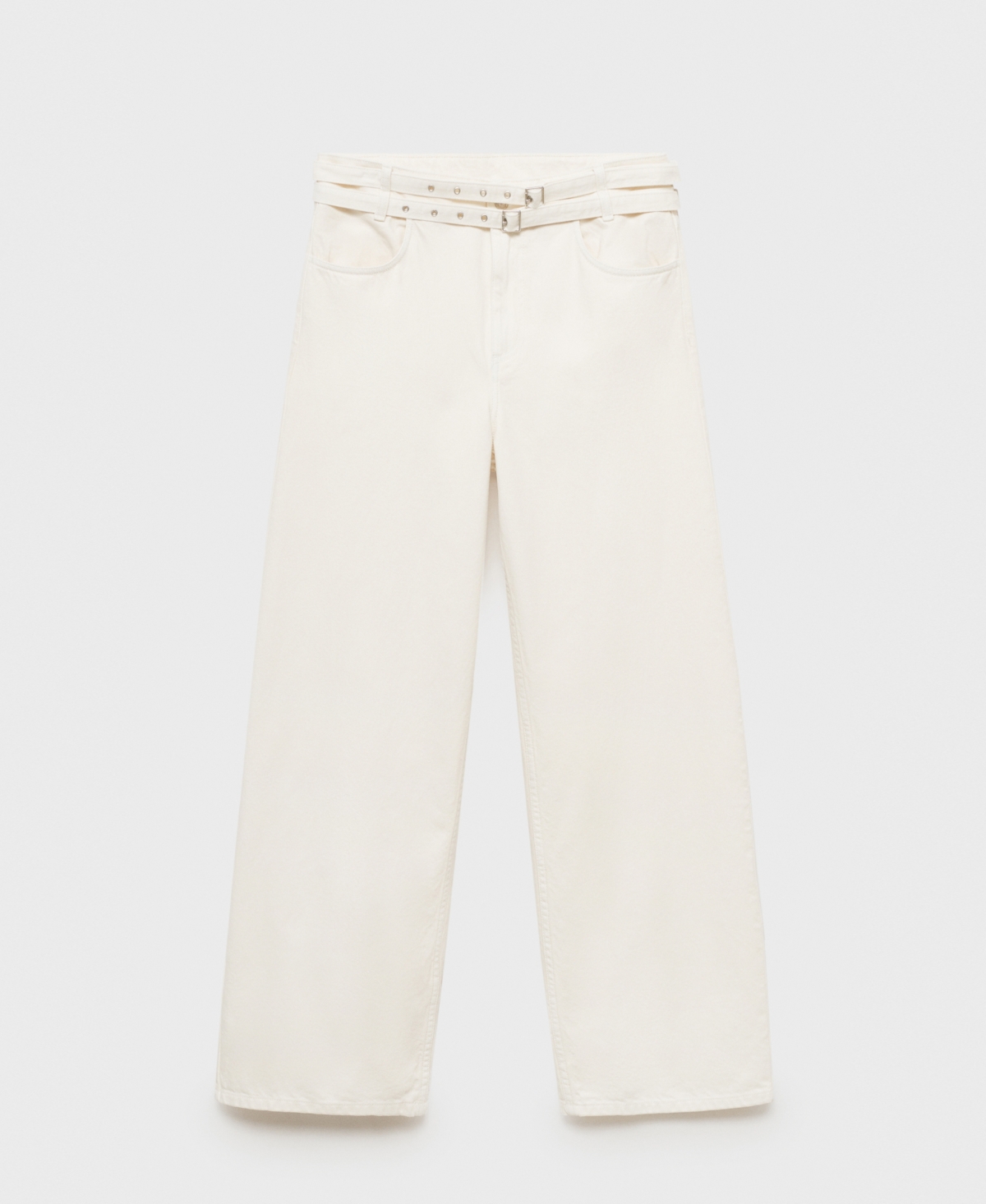 Women's Double Belt Balloon Jeans - Off White