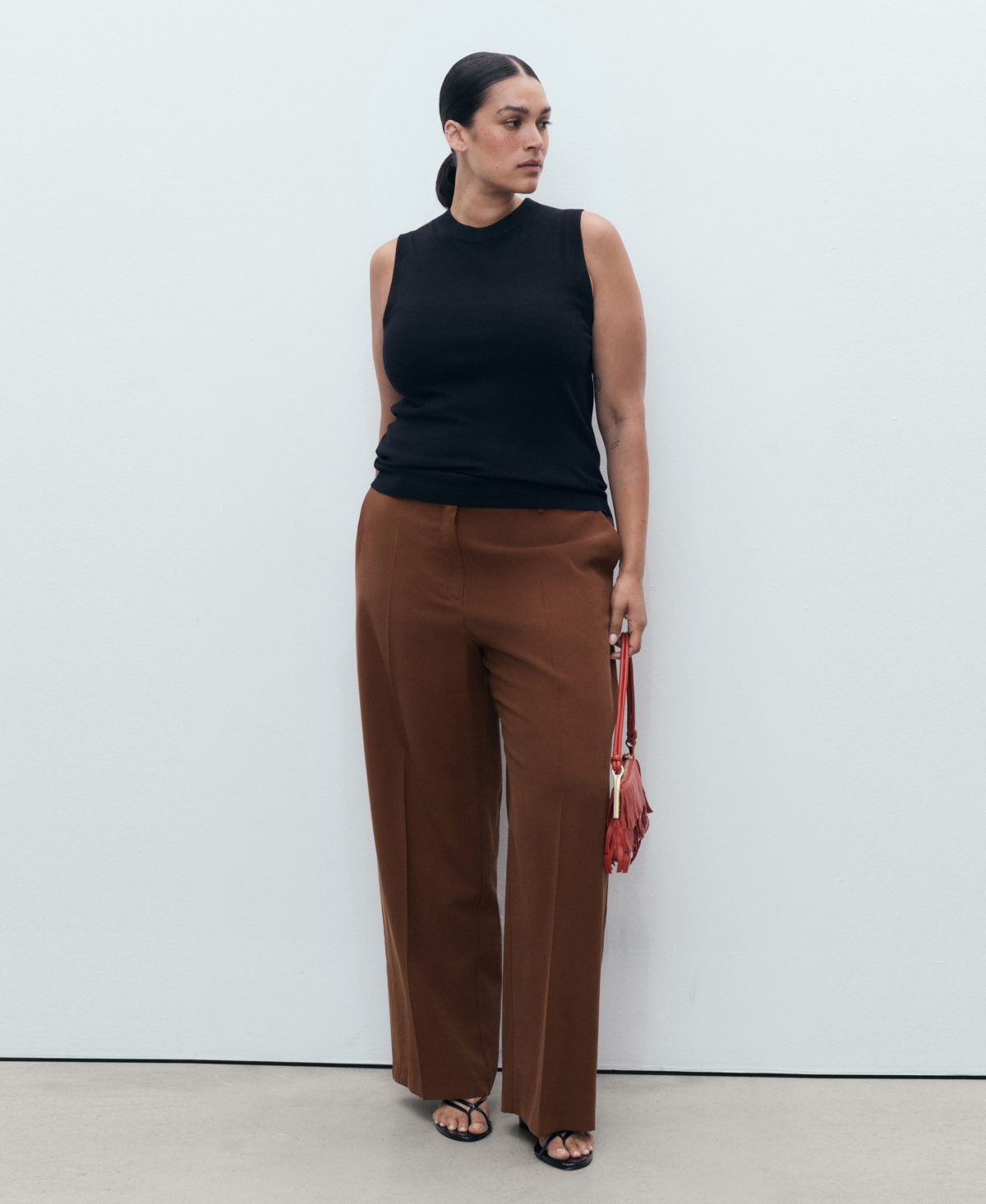 Mango Carlos Wide Leg Pants In Brown
