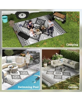 Outdoor Rug, 9' x 12' Floor Mat, Toothed Rhombus