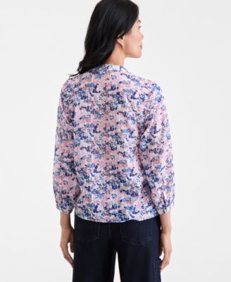Women's Printed Cotton Button-Front Blouse, Exclusively at Macy's