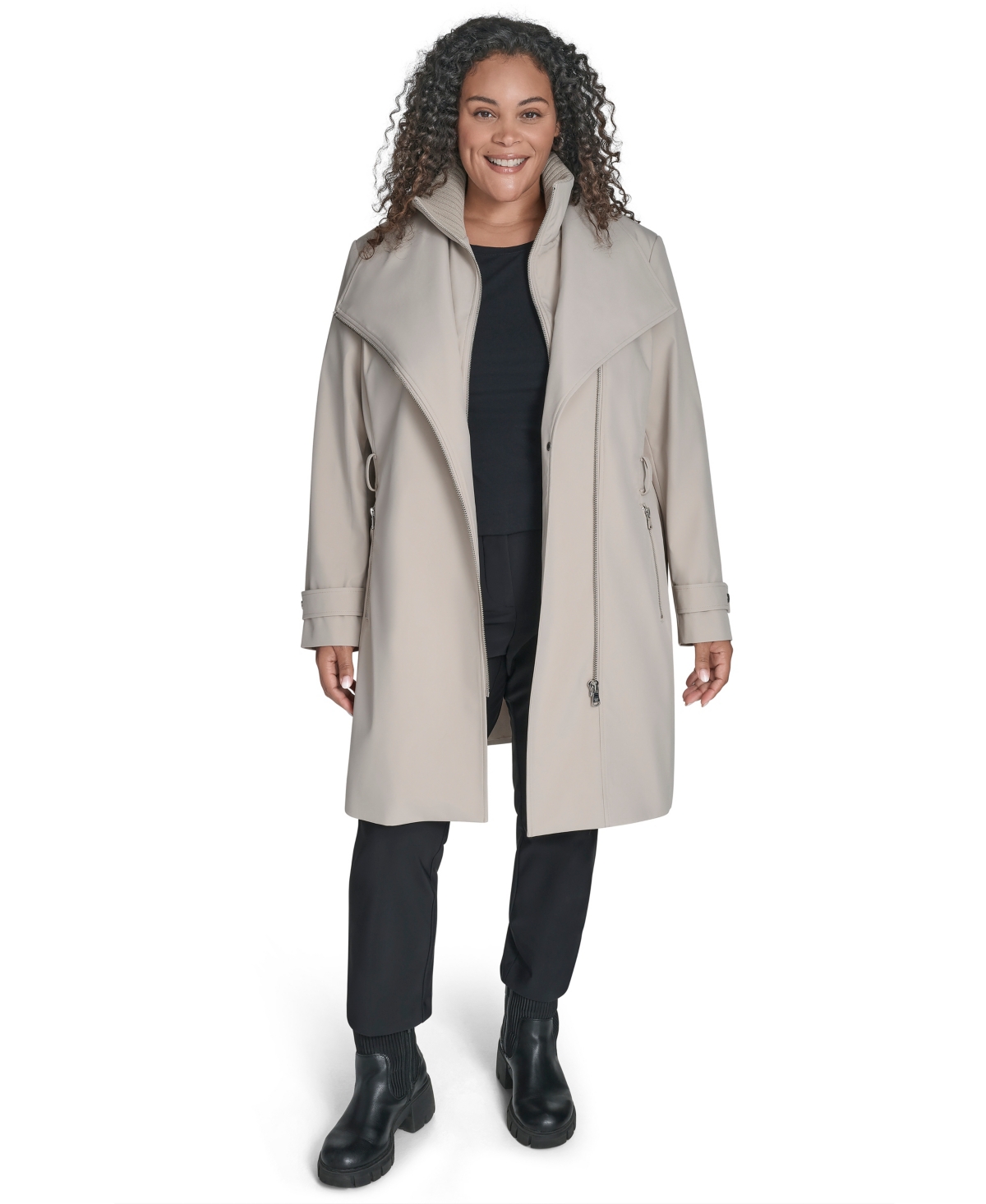 Calvin Klein Plus Size Belted Long-sleeve Wrap Coat, Created For Macy's In Gray