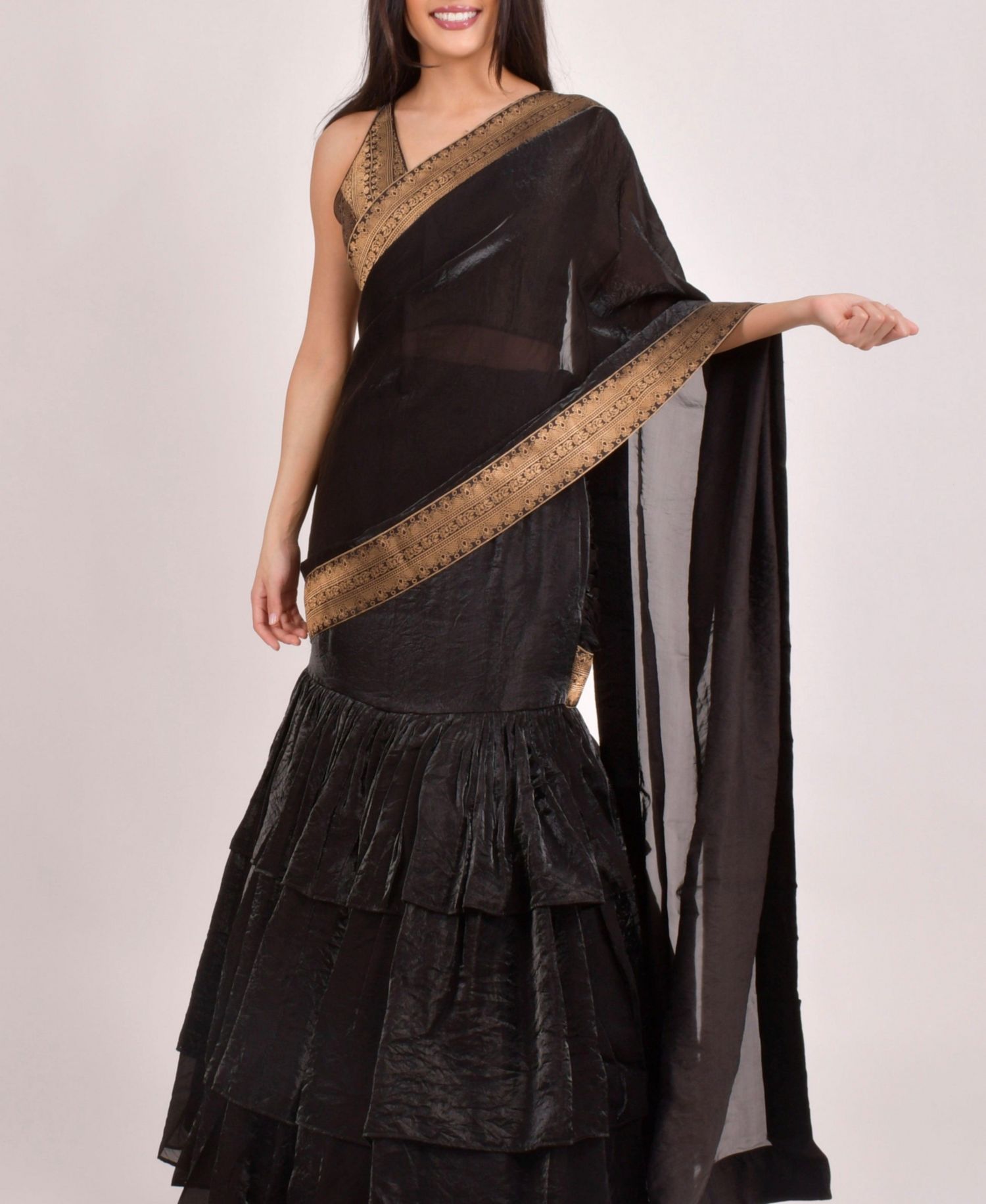 Women's Black Ruffle Saree
