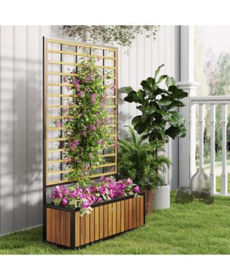 Raised Garden Bed, Planter Box with Trellis, Removable Pots,
