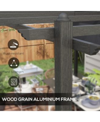 10'x13' Retractable Pergola with Wood Grain Aluminum Frame,