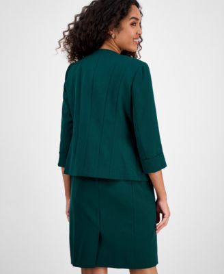 Women's Collarless Open-Front Cuffed Jacket, Regular & Petite