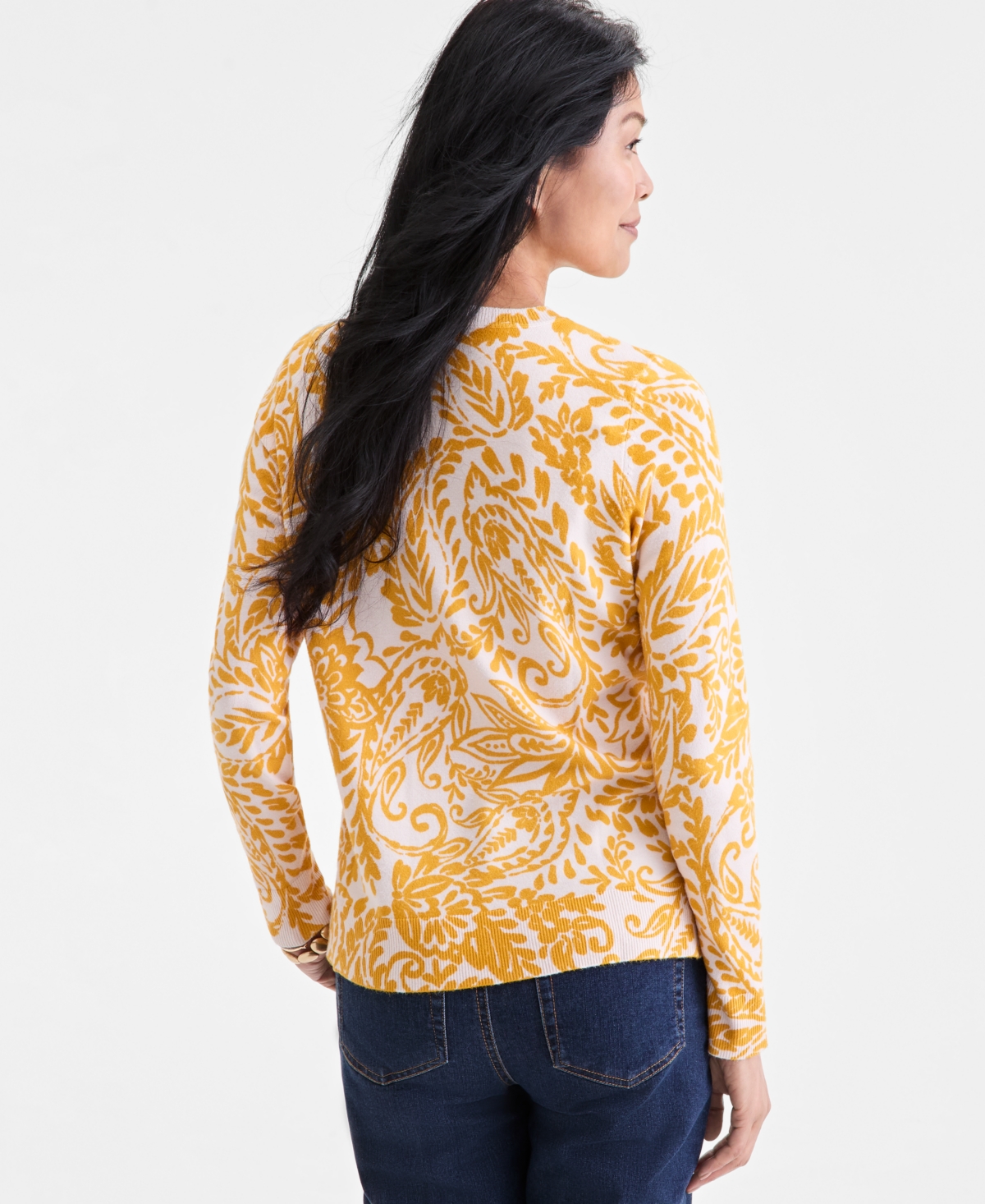 Style & Co Women's Printed Crewneck Sweater, Macy's Exclusive In Yellow