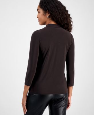 Women's Tie-Neck 3/4-Sleeve Top, Regular & Petite