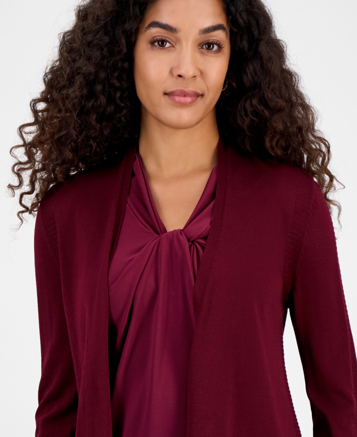 Kasper Women's Stitch-trim A-line Open-front Jacket In Burgundy