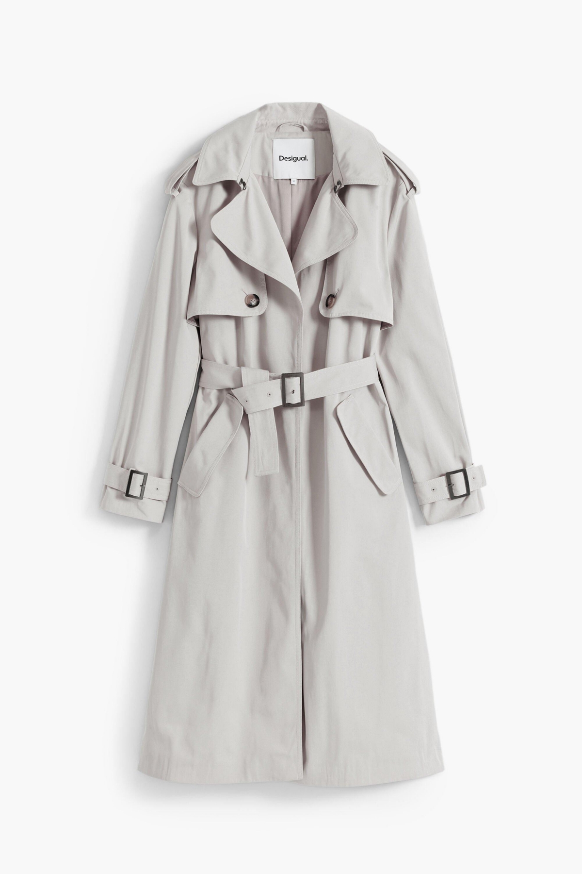 Desigual Belted Trench Coat In Gray
