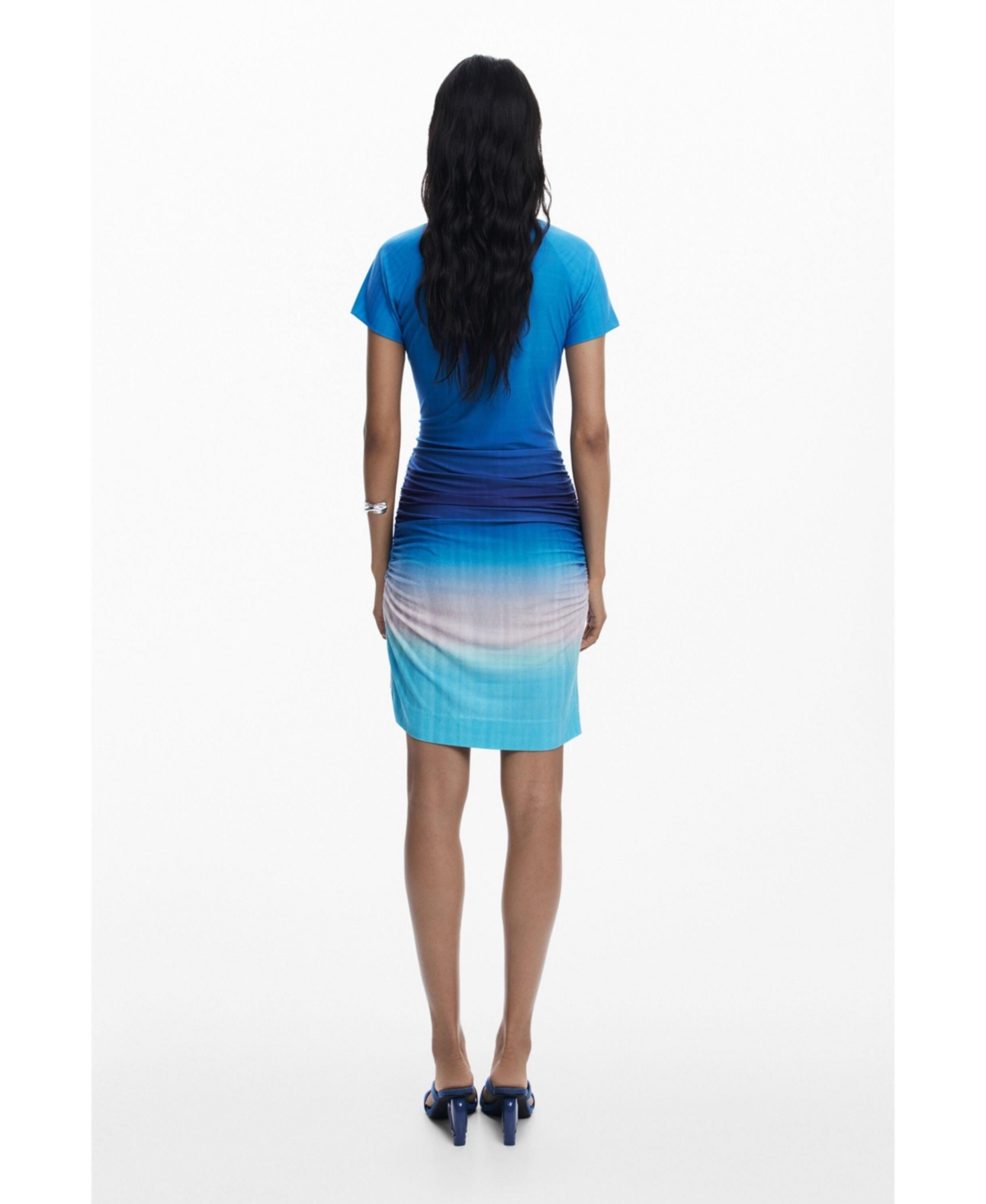 Desigual Short Sleeve Asymmetric Sheath Dress In Blue