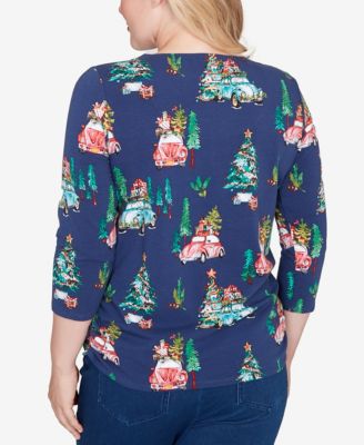 Women's Classic Christmas Tree Print Beaded Top
