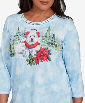 Women's Classic Holiday Dog in Earmuffs Crew Neck Top