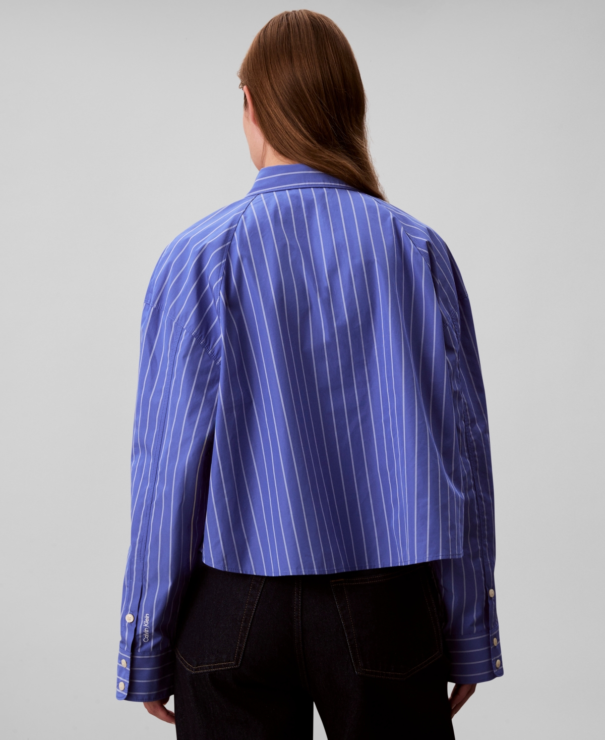 Calvin Klein Jeans Est.1978 Stripe Cropped Boxy Button-down Shirt In Blue