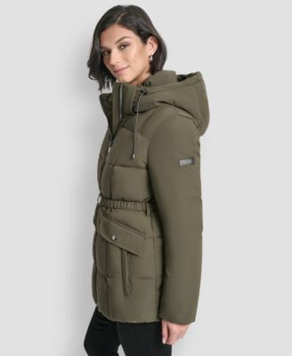Women's Belted Hooded Puffer Coat