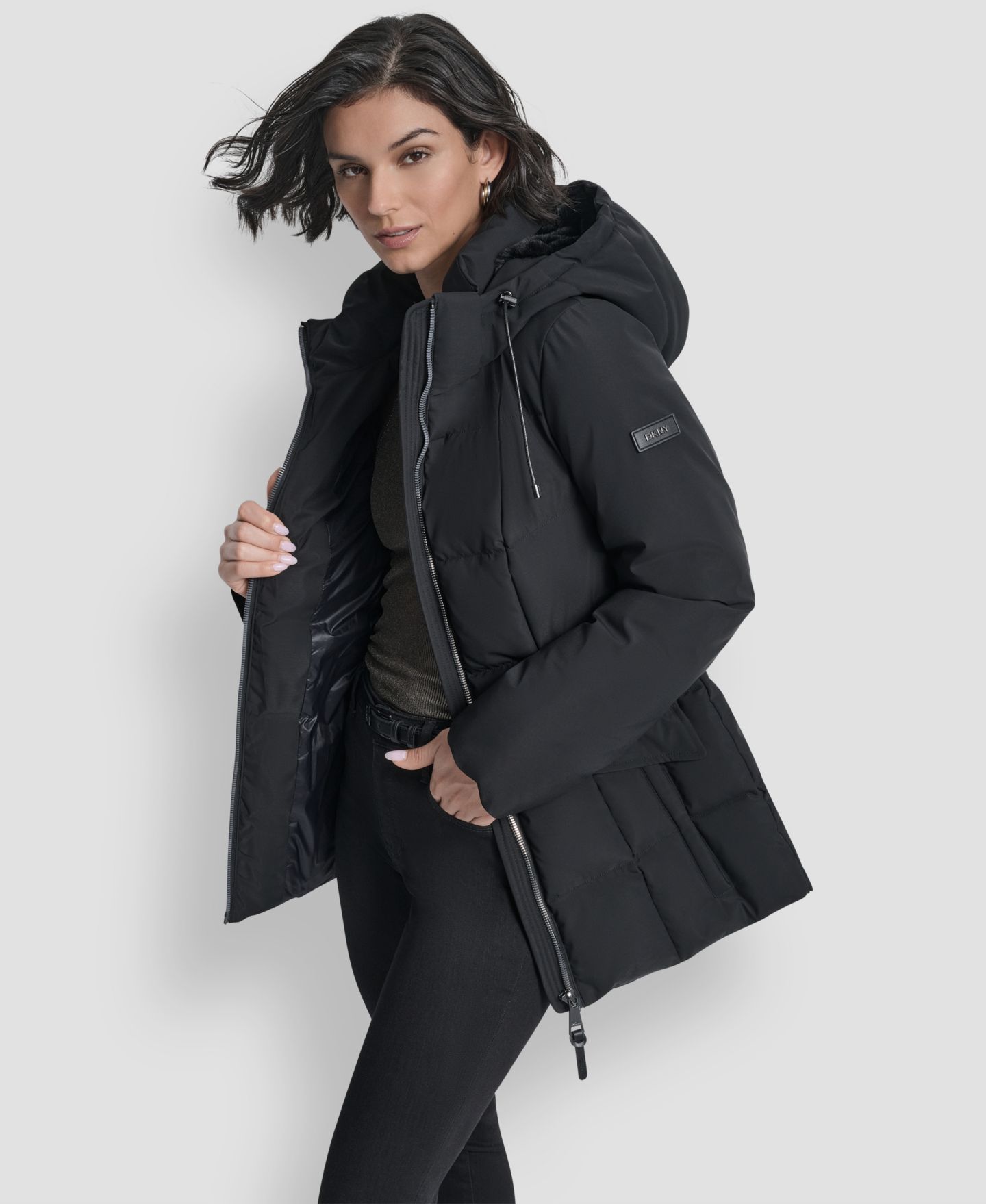 Женская куртка DKNY Belted Hooded Puffer, цвет: Чёрный — фото 4