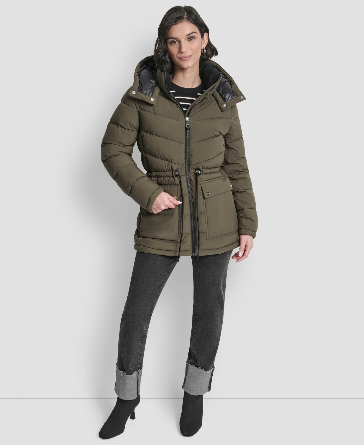 Dkny Women's Shine Hooded Anorak Puffer Coat In Green