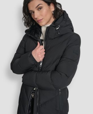 Women's Hooded Zip Front A-Line Maxi Puffer Coat
