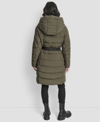 Women's Belted Asymmetrical Zip Front Puffer Coat