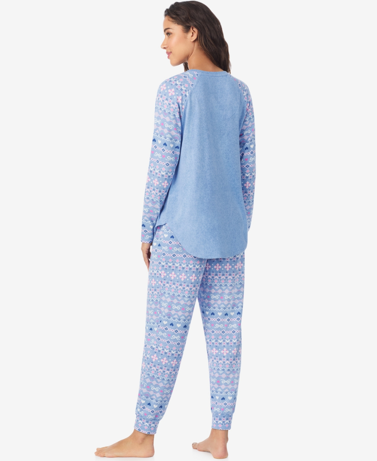 Cuddl Duds Women's Long Sleeve Crewneck Top And Jogger Pajama Set In Blue