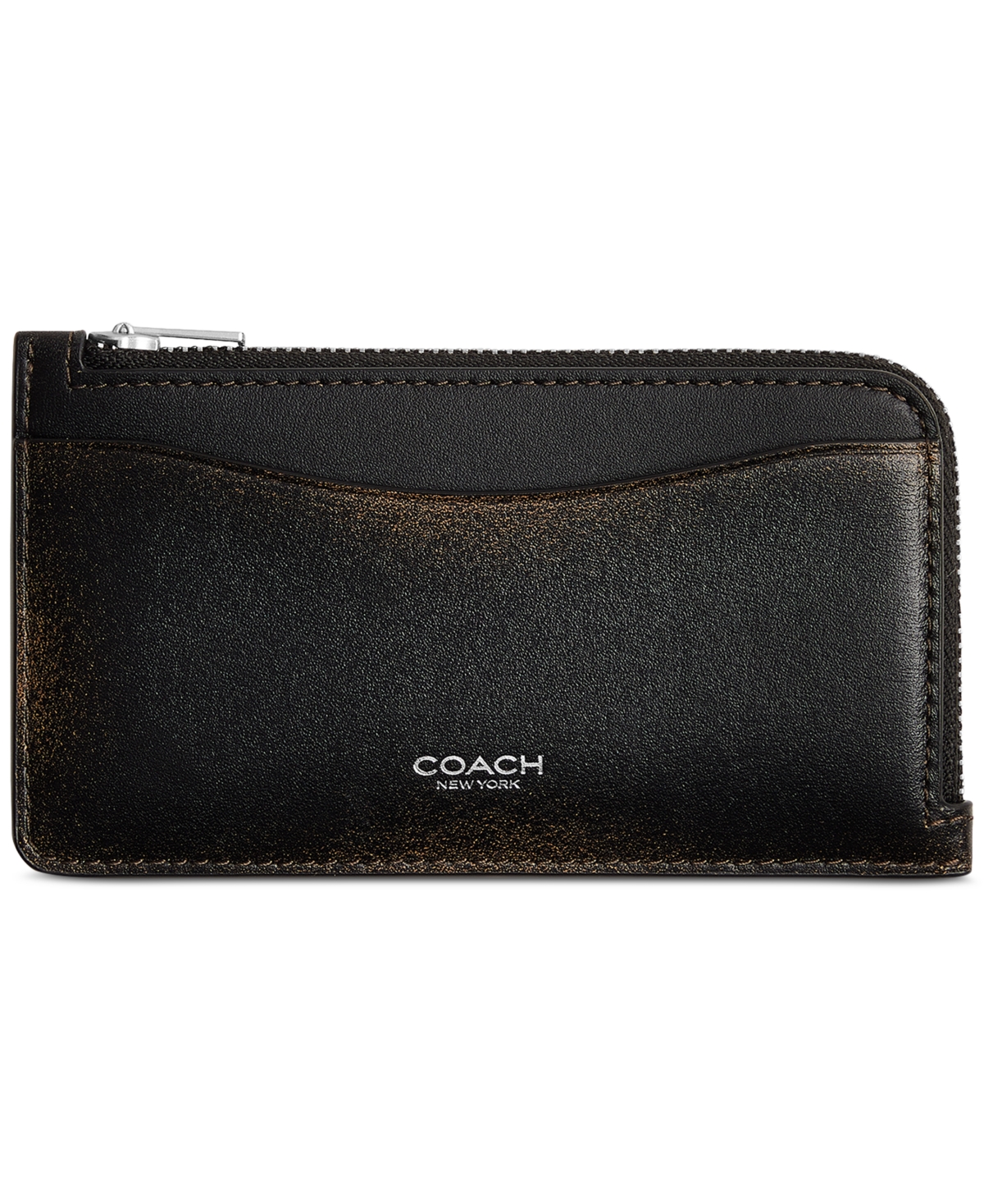 Coach Leather New York Zip Card Case - Silver/Black Brown