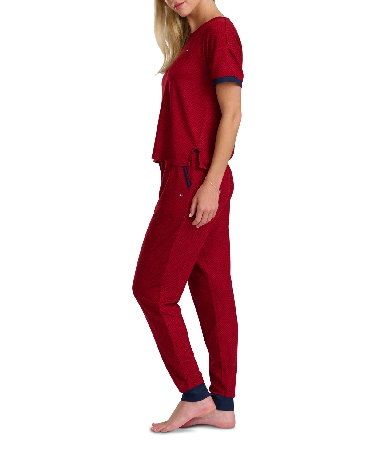 Tommy Hilfiger Women's Short Sleeve T-shirt And Jogger Set In Red