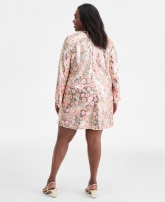 Trendy Plus Size Floral Sequin Embellished Shift Dress, Macy's Exclusive