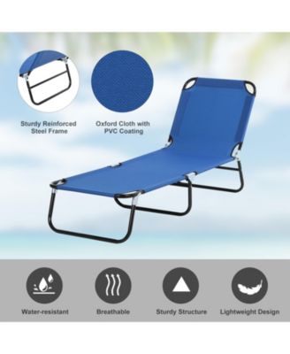 Portable Outdoor Sun Lounger, Lightweight Folding Chaise Lounge Chair w/ 5-Position Adjustable Backrest for Beach, Poolside and Patio, Blue