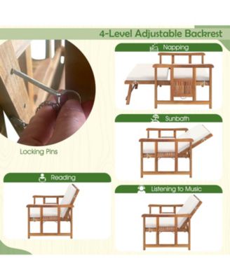 Outdoor Wooden Daybed with 4-Level Backrest & Removable Cushions for Poolside