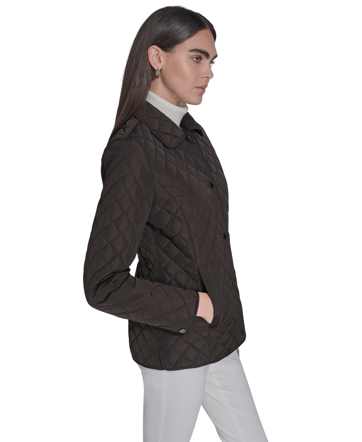 Calvin Klein Womens Collared Quilted Coat In Black