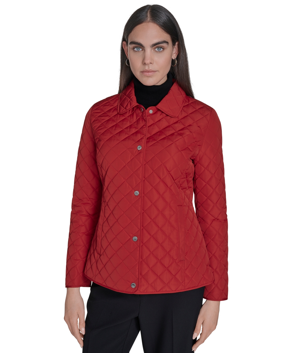 Calvin Klein Womens Collared Quilted Coat In Red