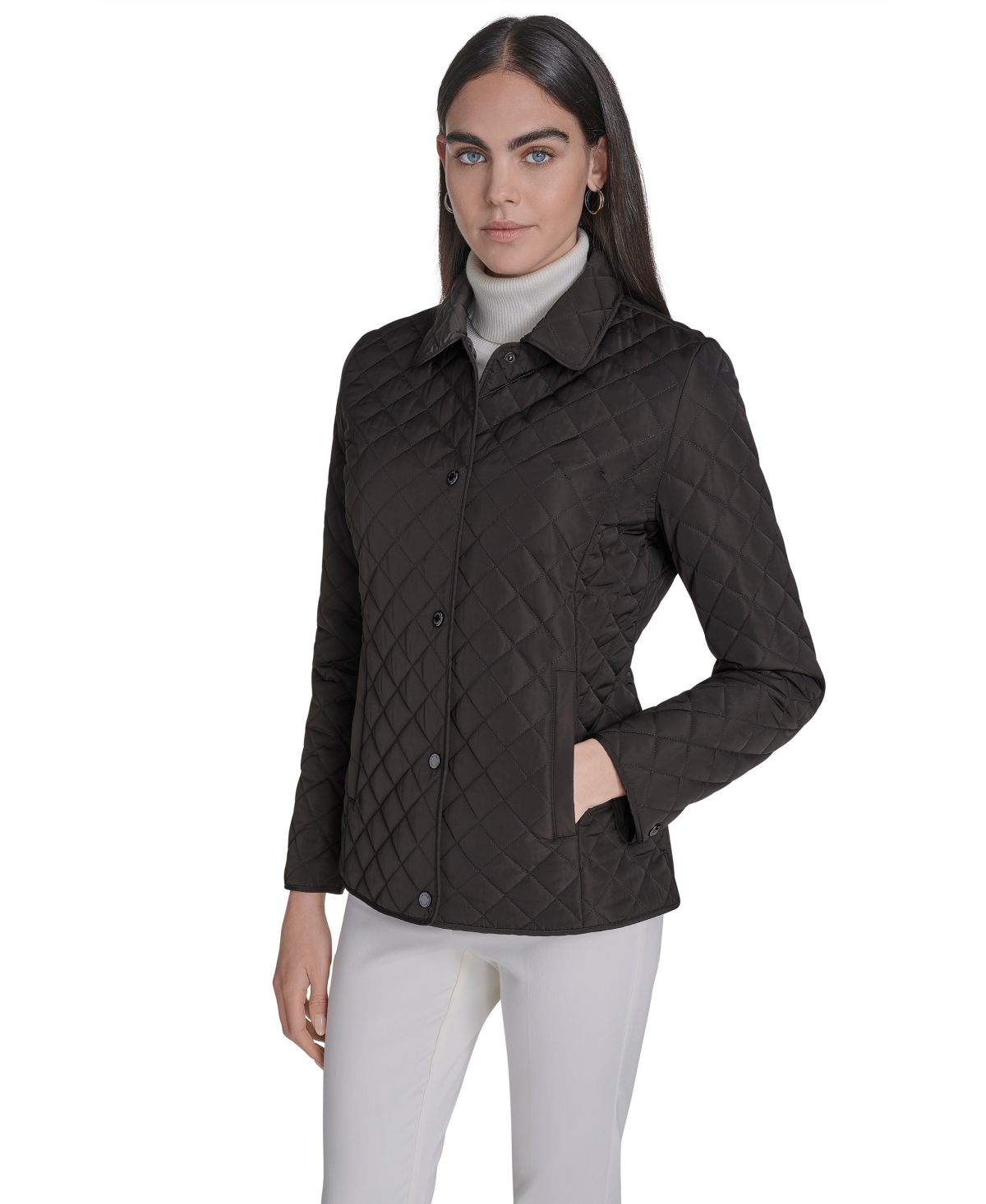 Calvin Klein Womens Collared Quilted Coat In Black
