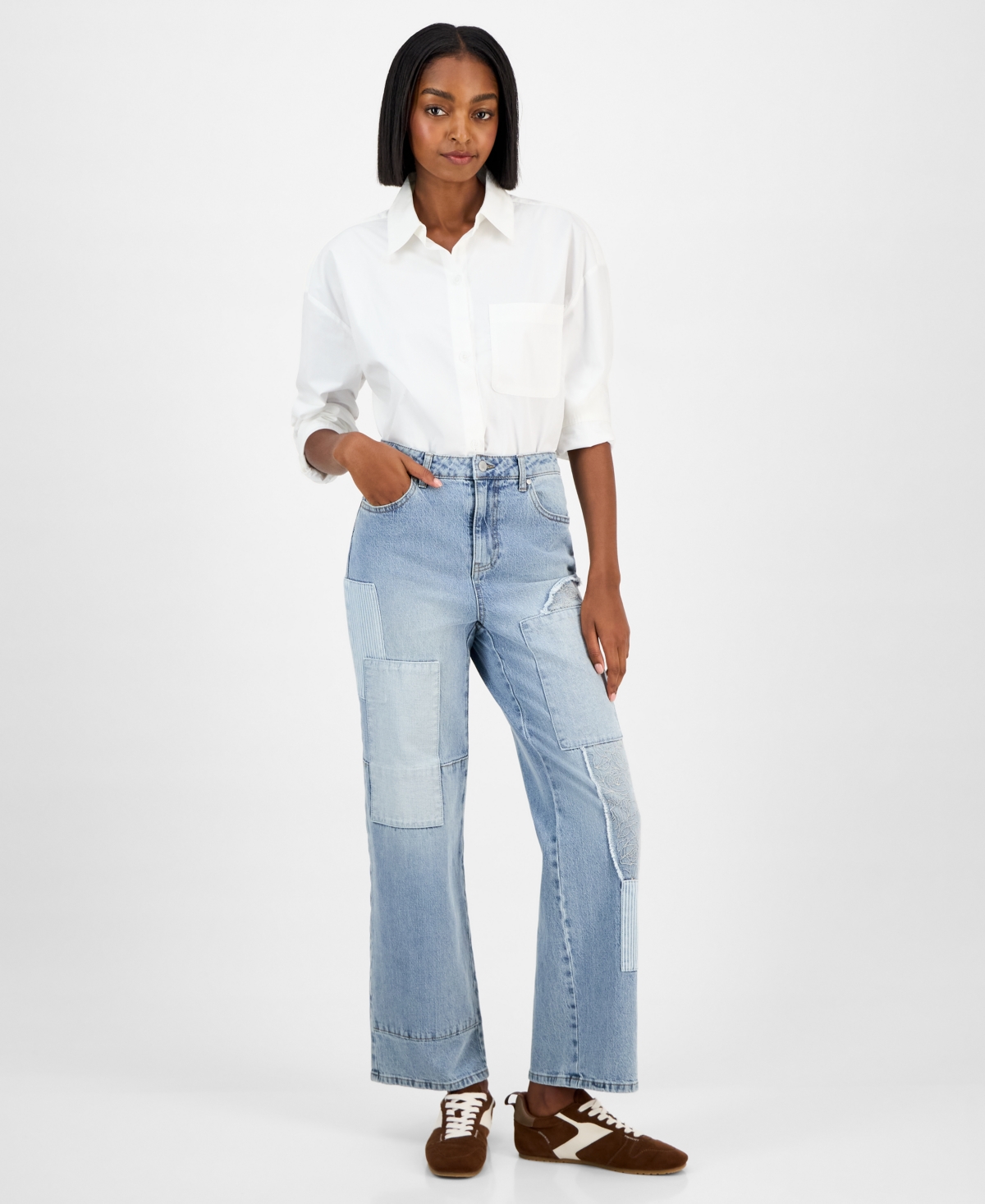And Now This Women's Mixed-media Patchwork Jeans, Macy's Exclusive In Multi