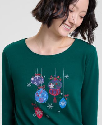 Women's Ornaments Long-Sleeve Top, Macy's Exclusive