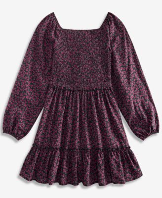 Big Girls Long-Sleeve Smocked-Bodice Dress