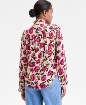 Women's Ruffle-Trim Split-Neck Blouse, Macy's Exclusive