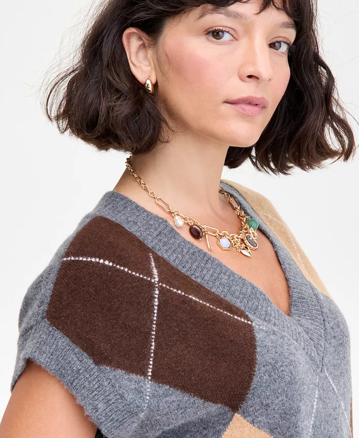 Women's Argyle Oversized Sweater Vest - thumbnail 3