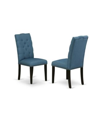 5 Pc Wood Dining Set with Distressed Tabletop and Linen Fabric Chairs, Nailhead & Tufted Design