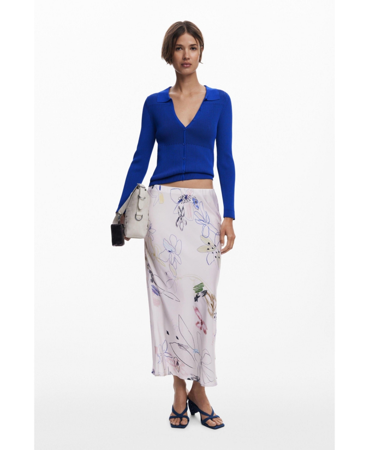 Desigual Rib V-neck Cardigan In Animal Print