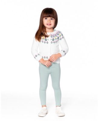 Girl Jacquard Knit Cardigan Off-White with Floral Pattern - Toddler|Child