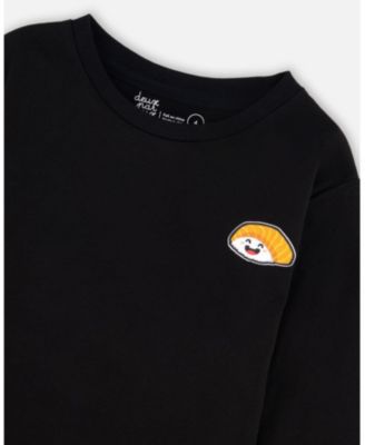 Big Boys Long Sleeve Jersey Tee Shirt Black with Print Back & Front