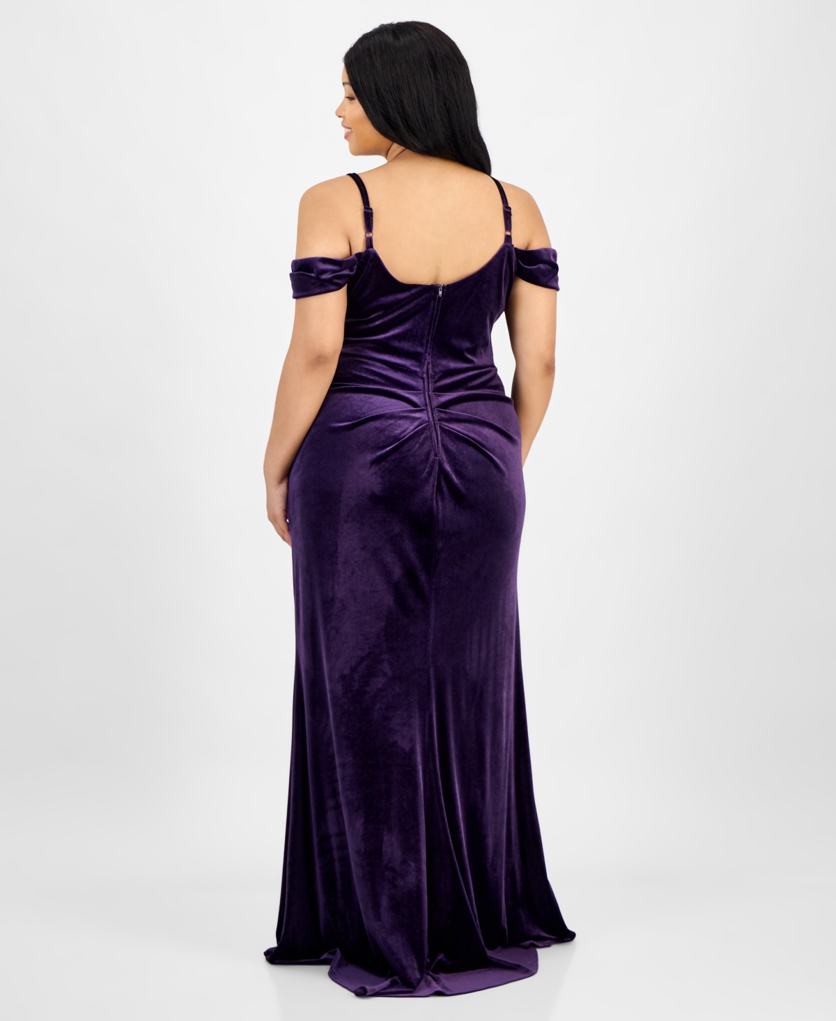 B Darlin Off The Shoulder Velvet Gown In Purple