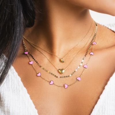 Mini Asymmetrical Gold Puffy Heart Necklace 14K Gold