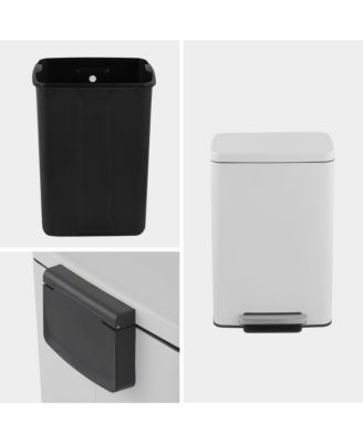 13 Gal./50 Liter Rectangular Stainless-Steel-Made Matt White Step-on Trash Can for Kitchen