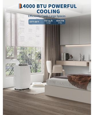14,000 BTU Portable Air Conditioner - 3-in-1 Cooling, Fan & Dehumidifier, Remote Control, 24H Timer, For Room & Office, Cools 750 Sq. Ft