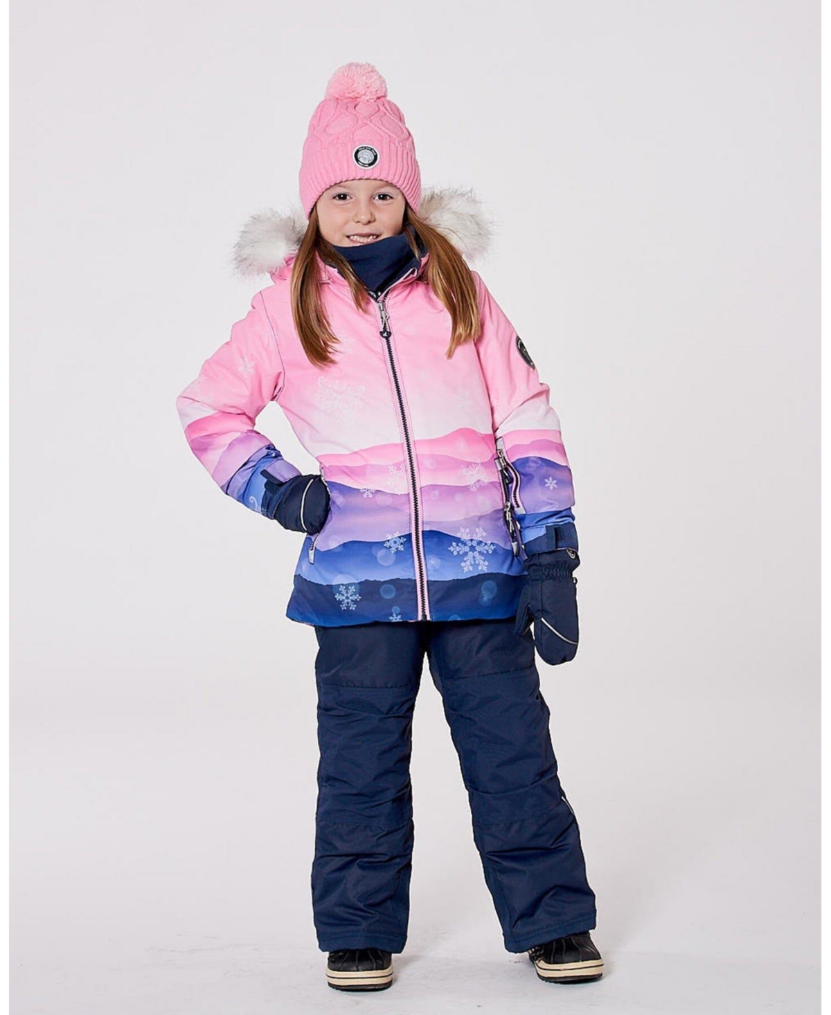 Deux par Girl Two-Piece Play Snowsuit with Printed Jacket Navy Blue