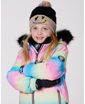 Girl Lined Knit Hat with Pompom Black and Multicolor - Toddler|Child
