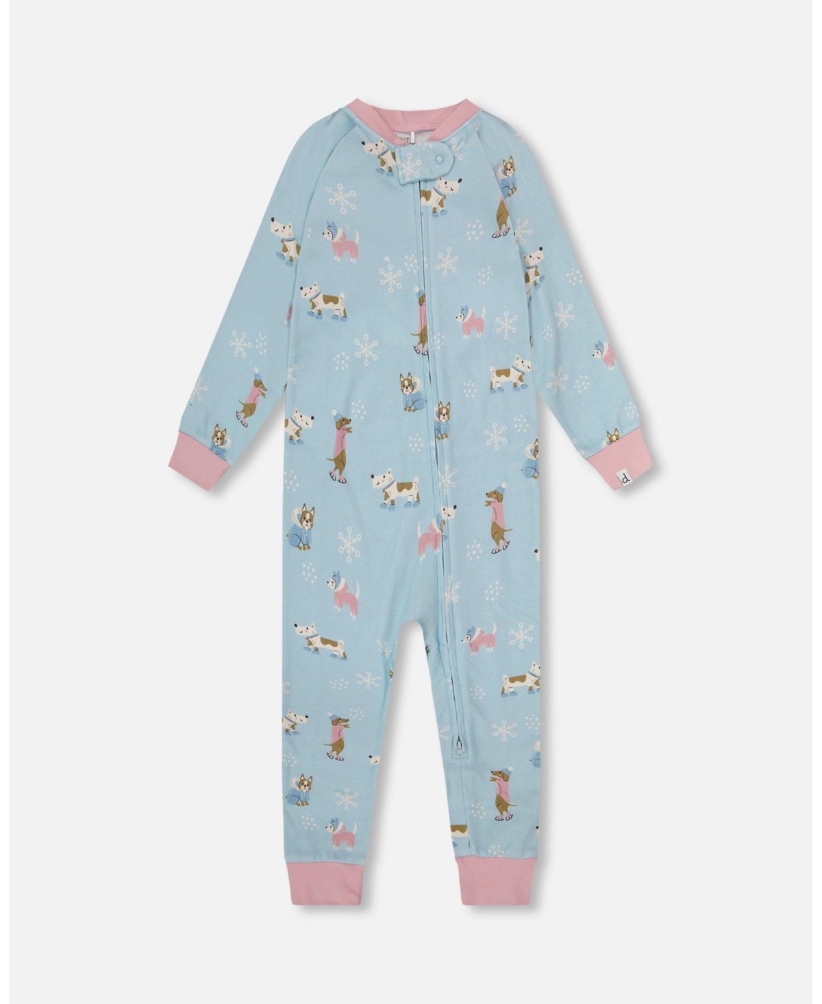 Deux par Girl Cotton Interlock One-Piece Pajama Blue Dog Print
