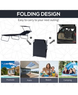 Outdoor Chaise Lounge ning Chair, Folding W/ Sun Shade,