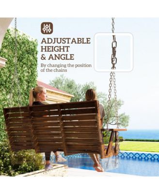 5 FT Wooden Porch Swing 3-Seater with Cupholders,