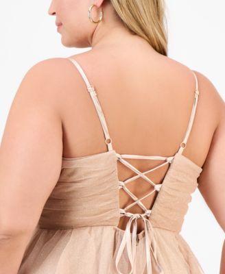 Plus Size Glitter-Mesh Ruffle-Skirt Mini Dress